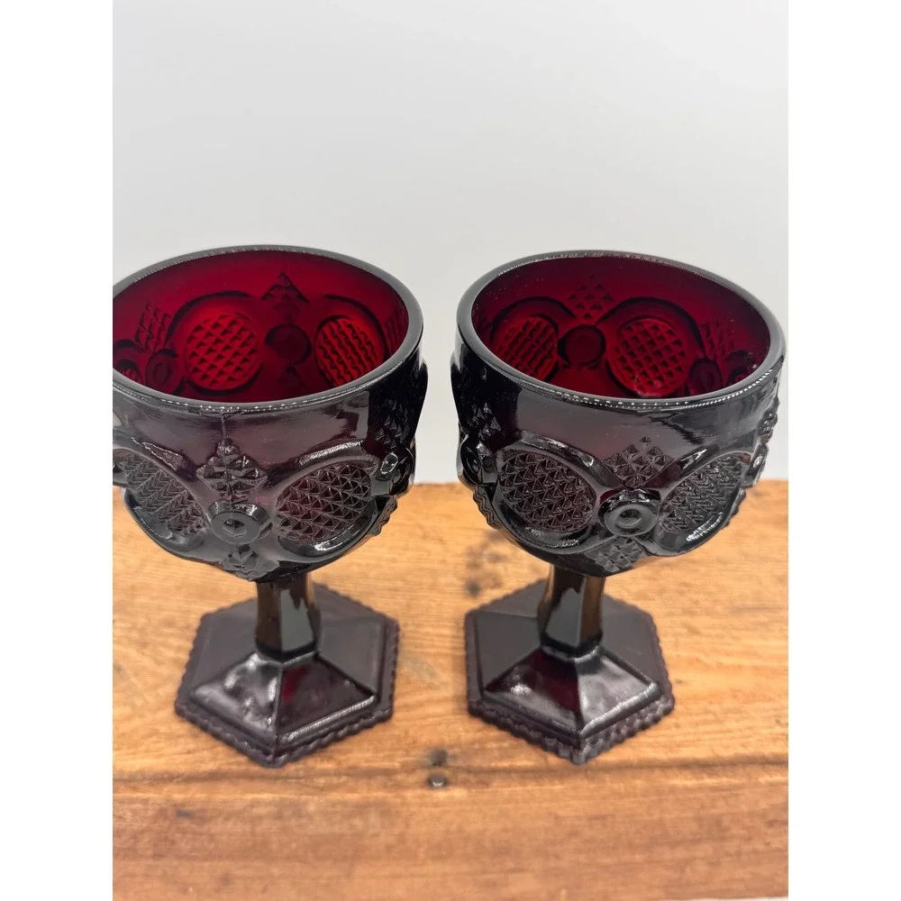 Avon 1876 Cape Cod Collection Wine Goblets Set of 2 Ruby Red Glass 6